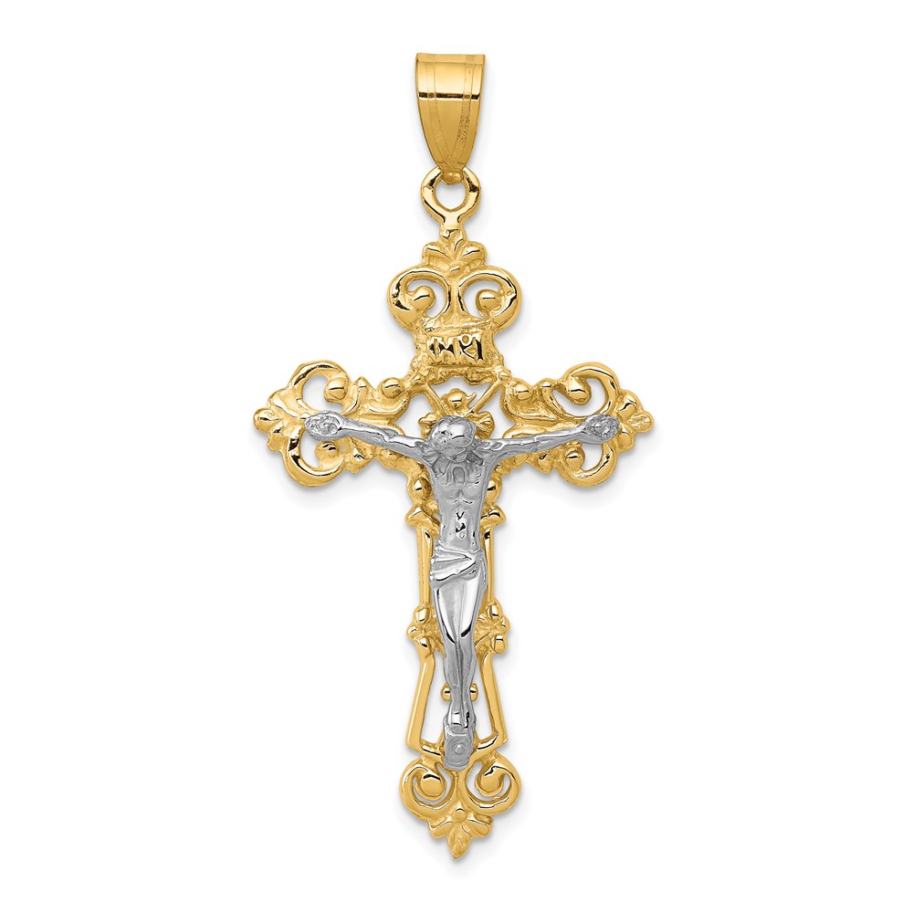 10C242.jpg 10k Two-tone INRI Fleur De Lis Crucifix Pendant - Image 1