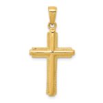 10K Cross with Striped Border Pendant