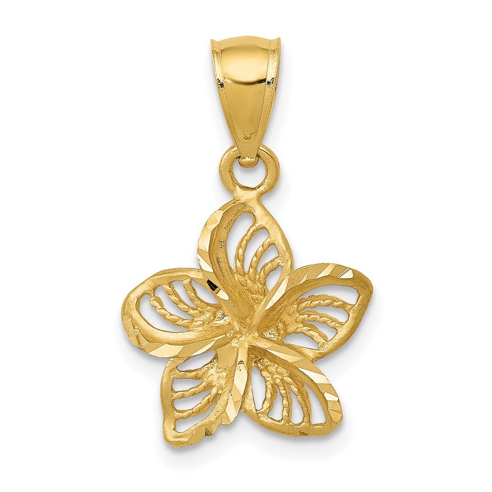 10C4825.jpg 10k Polished and D/C Beaded Plumeria Flower Charm - Image 1