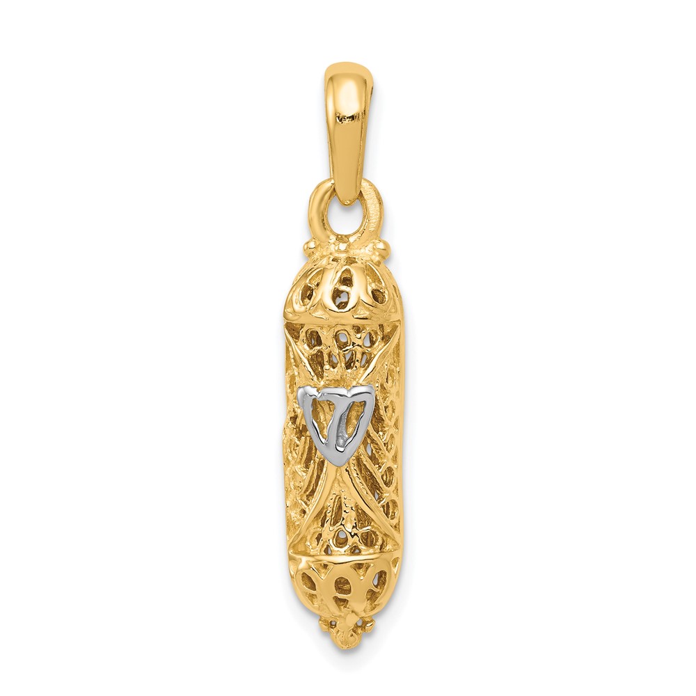 10CG38.jpg 10k & Rhodium Mezuzah w/Shin Charm - Image 1