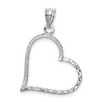 10K White Gold Solid Satin Diamond-cut Reversible Heart Pendant - Image 3