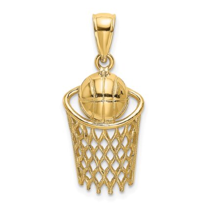 10K Polished Basketball and Net Charm