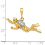 10k & Rhodium Polished Open-Backed Scuba Diver Pendant - Image 3