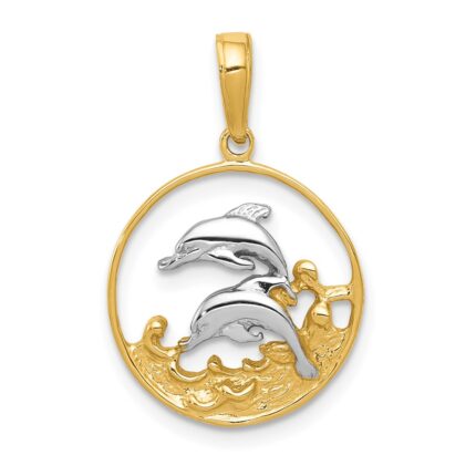 10K w/Rhodium Double Dophins Charm