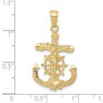 10K Polished & Textured 2-D Mariners Crucifix Rope/Wheel Pendant - Image 3
