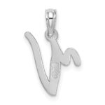 10K White Gold Polished V Script Initial Charm - Image 4