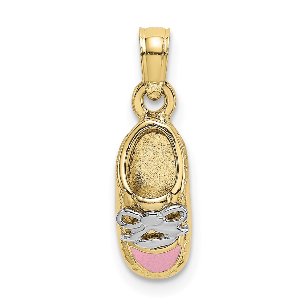 10K7075.jpg 10K w/Rhodium 3-D Pink Enamel Baby Shoe Charm - Image 1