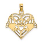 10K Polished and Beaded Claddagh In Heart Charm