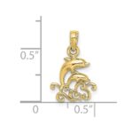 10K Textured Mini Double Dolphins and Waves Charm - Image 3