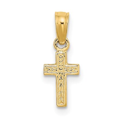 10K Polished and Engraved Mini Cross Charm