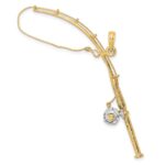 10K w/Rhodium 3-D Moveable Fishing Pole W/ Reel Pendant