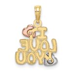 10K Two-tone w/Rhodium I LOVE YOU  W/ Hearts Charm - Image 4