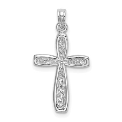 10K White Gold Filigree Cross Charm