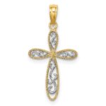 10K w/ Rhodium Filigree and Milgrain Cross Charm