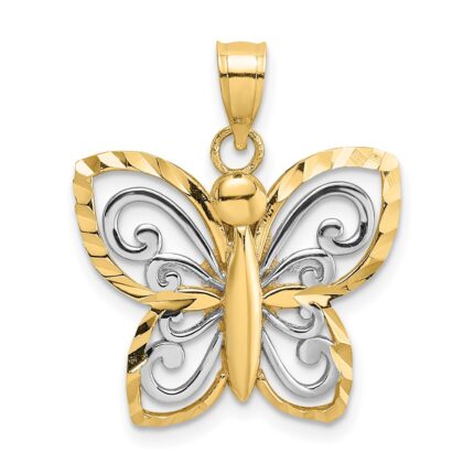 10k w/ Rhodium D/C Butterfly Charm