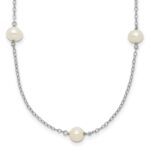 10K White Gold 5-6mm Round White Freshwater Cultured Pearl 7 Station 16 inch Necklace