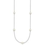 10K White Gold 5-6mm Round White Freshwater Cultured Pearl 7 Station 16 inch Necklace - Image 2
