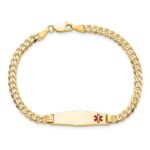 10k Medical Soft Diamond Shape Red Enamel Curb Link ID Bracelet - Image 4