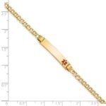 10k Semi-Solid Medical Red Enamel Cuban Link ID Bracelet - Image 2