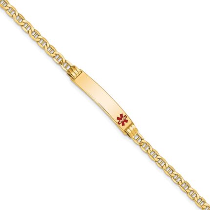 10k Semi-Solid Medical Red Enamel Anchor Link ID Bracelet