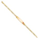 10K Medical Soft Diamond Shape Red Enamel Flat Figaro Link ID Bracelet - Image 2