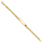 10k Medical Soft Diamond Shape Red Enamel Curb Link ID Bracelet - Image 3