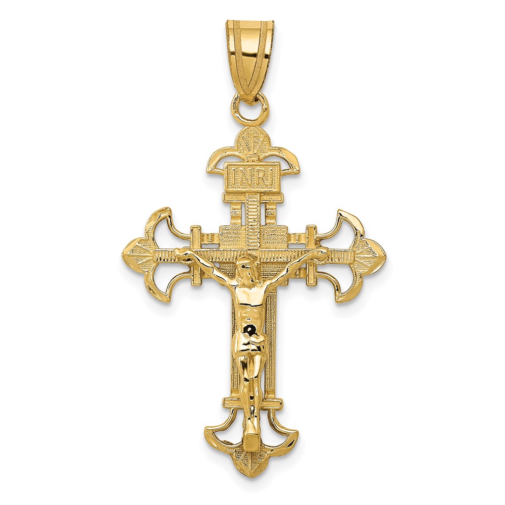 10ZC253.jpg 10k INRI Fleur De Lis Crucifix Pendant - Image 1