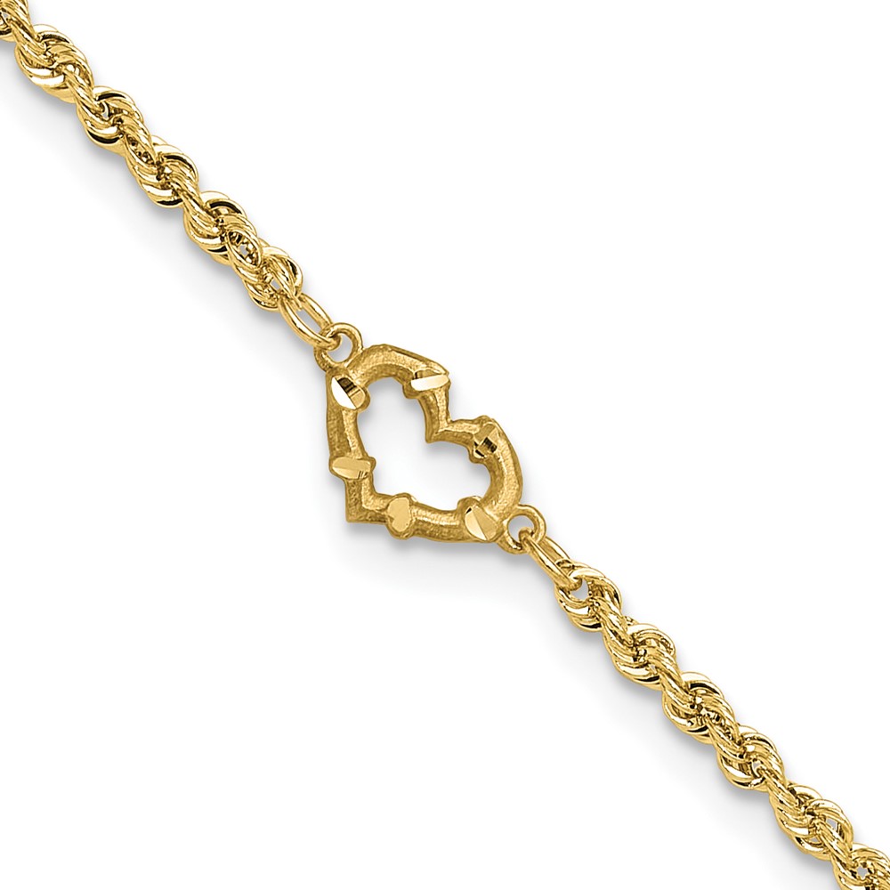 ANK154-10.jpg 14k Diamond-cut Open Heart and Rope Chain Anklet - Image 1