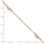14k Tri-Color Puffed Hearts and Beads Plus Extender - Total Anklet - Image 4