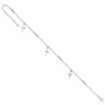 14k White Gold Diamond-cut 3 Cross Dangles and Beads Plus Extender - Total Anklet - Image 5