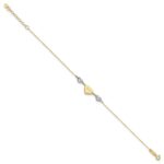 14K Two-tone Puffed LOVE Heart and Diamond-cut Beads Bracelet Plus Heart Dangle Extender - Image 2