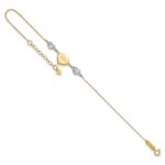 14K Two-tone Puffed LOVE Heart and Diamond-cut Beads Bracelet Plus Heart Dangle Extender - Image 7