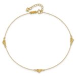 14k Polished Diamond-cut Triple Puffed Hearts Plus Extender - Total Anklet - Image 3