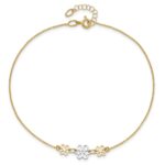 14K Two-tone Polished Three Cut-out Flowers Plus Extender - Total Anklet - Image 4