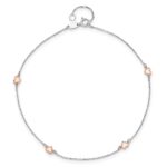 14K Two-tone White and Rose Satin Hearts 4-Station Plus Extender - Total Anklet - Image 4