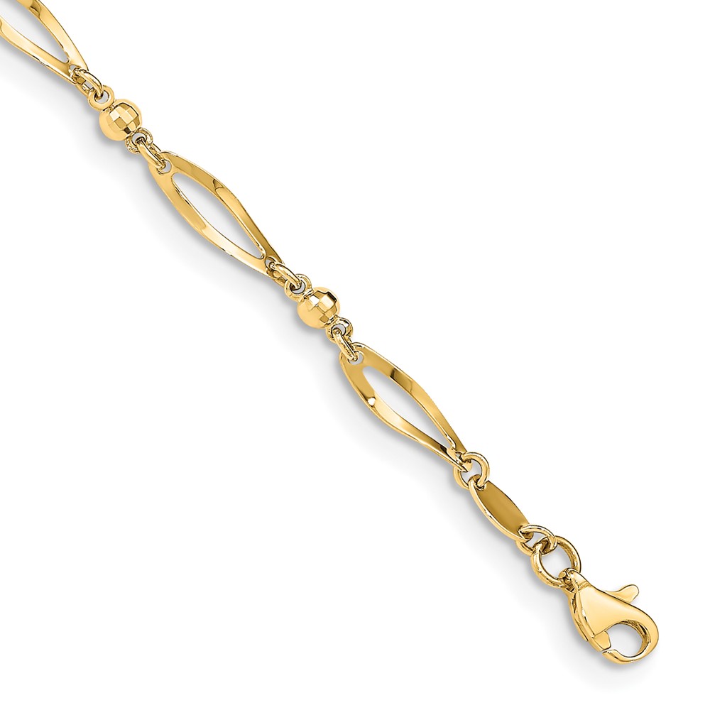 ANK6-9.jpg 14k Polished Twisted Oval and Mirror Beads Anklet - Image 1