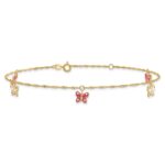 14k Pink and White Enameled Butterfly Dangles Plus Extender - Total Anklet - Image 3