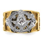 IBGoodman 14k Two-tone Men's Polished and Textured with Blue and Black Enamel Diamond Blue Lodge Master Masonic Ring - Image 6
