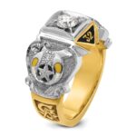 IBGoodman 14k Two-tone Men's Polished and Textured with Black Enamel and Diamond Double Eagle Masonic Shriner's Ring - Image 6