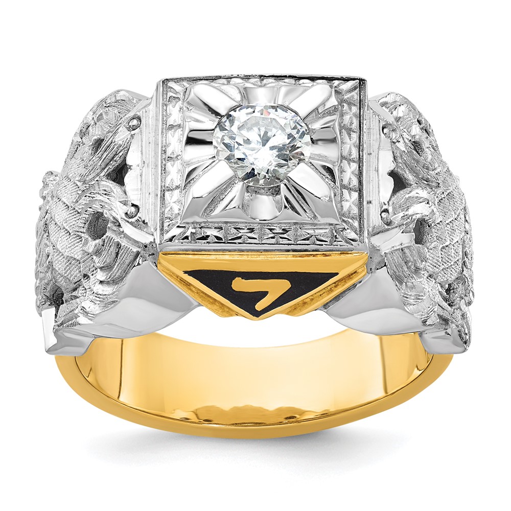 B02488C-4YWAA.jpg IBGoodman 14k Two-tone Men's Polished and Textured 32nd Degree Scottish Rite Masonic Ring Mounting - Image 1