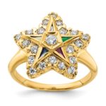 IBGoodman 14k Women's Polished Multi-color CZ and AA Quality Diamond Eastern Star Masonic Ring