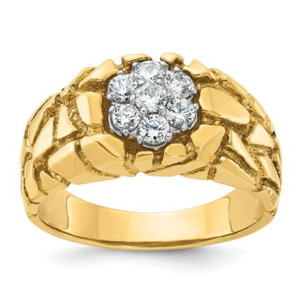 IBGoodman 14k Two-tone Men's Polished and Nugget Textured Round Cluster Ring Mounting