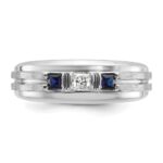 IBGoodman 14k White Gold Men's Polished Satin and Grooved Square 3-Stone Ring Mounting - Image 6