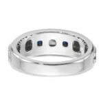 IBGoodman 14k White Gold Men's Polished Satin and Grooved Square 1/6 Carat AA Quality Diamond and Lab Created Sapphire 3-Stone Ring - Image 7