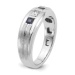 IBGoodman 14k White Gold Men's Polished Satin and Grooved Square 1/6 Carat AA Quality Diamond and Lab Created Sapphire 3-Stone Ring - Image 8