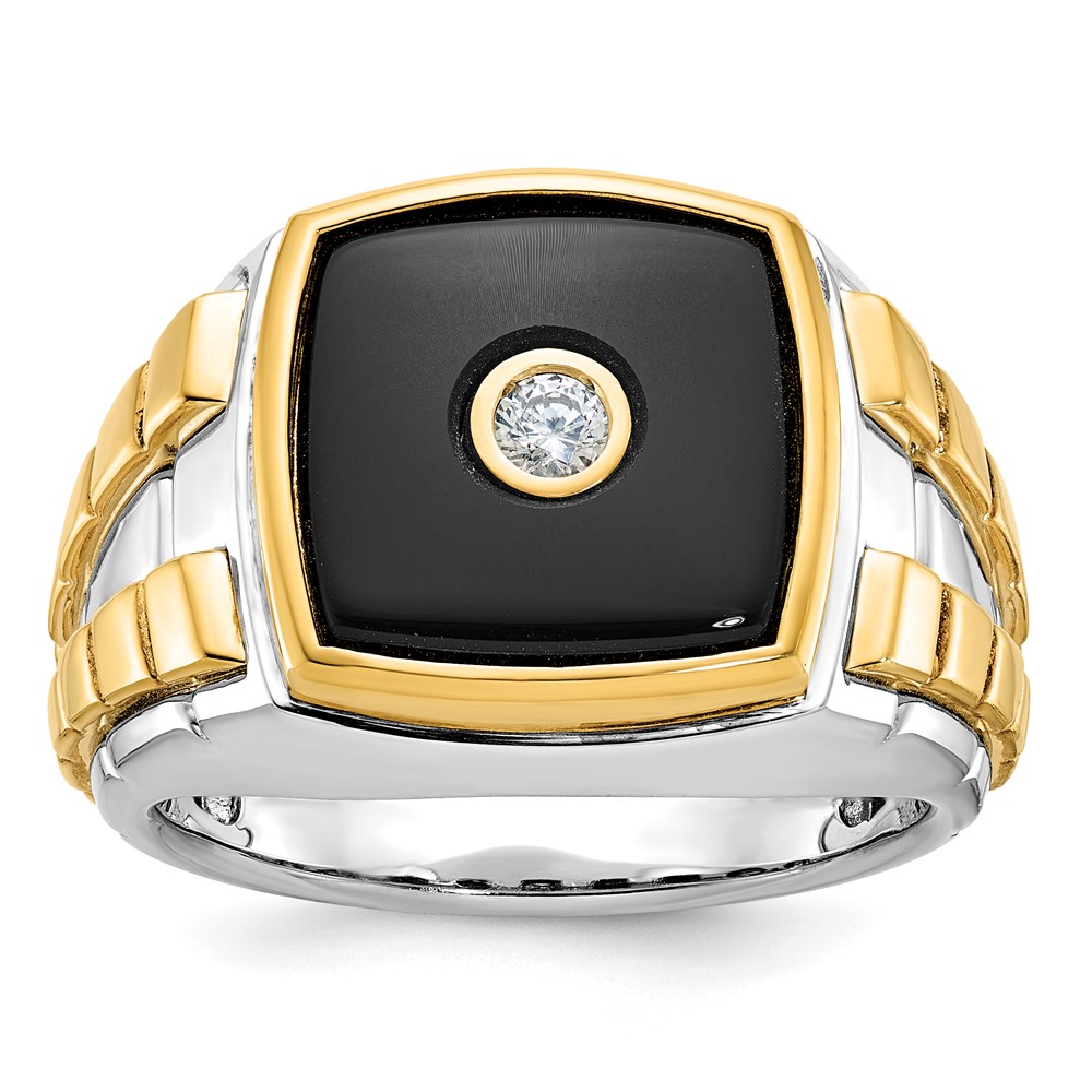 B52075-0WYOX_A-1.jpg 10k Two-tone IBGoodman Men's Onyx and Diamond Complete Ring - Image 1
