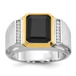 14k Two-tone IBGoodman Men's Polished and Satin Onyx and 1/10 carat Diamond Complete Ring