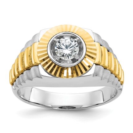 IBGoodman 10k Two-tone Men's Polished Satin and Textured 3/8 Carat A Quality Diamond Ring