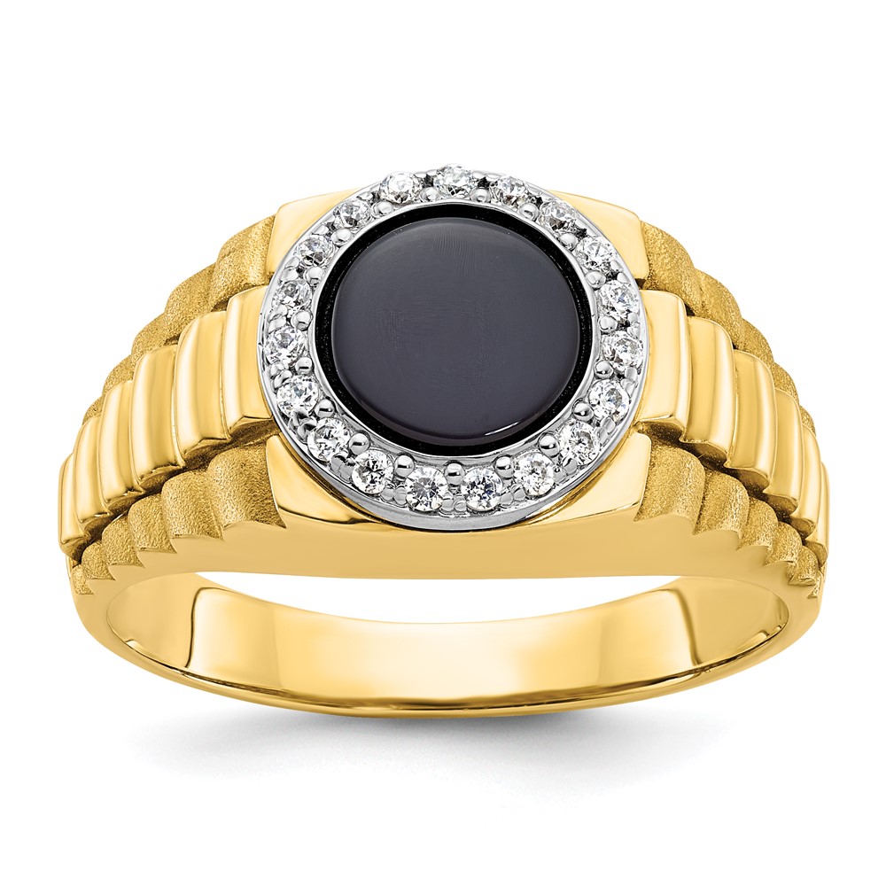 B56510-0YWOX_A-1.jpg 10k Two-tone IBGoodman Men's Onyx and Diamond Complete Ring - Image 1