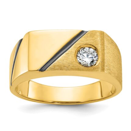 14k with Black Rhodium IBGoodman Men's Polished and Satin 1/4 carat Diamond Complete Ring